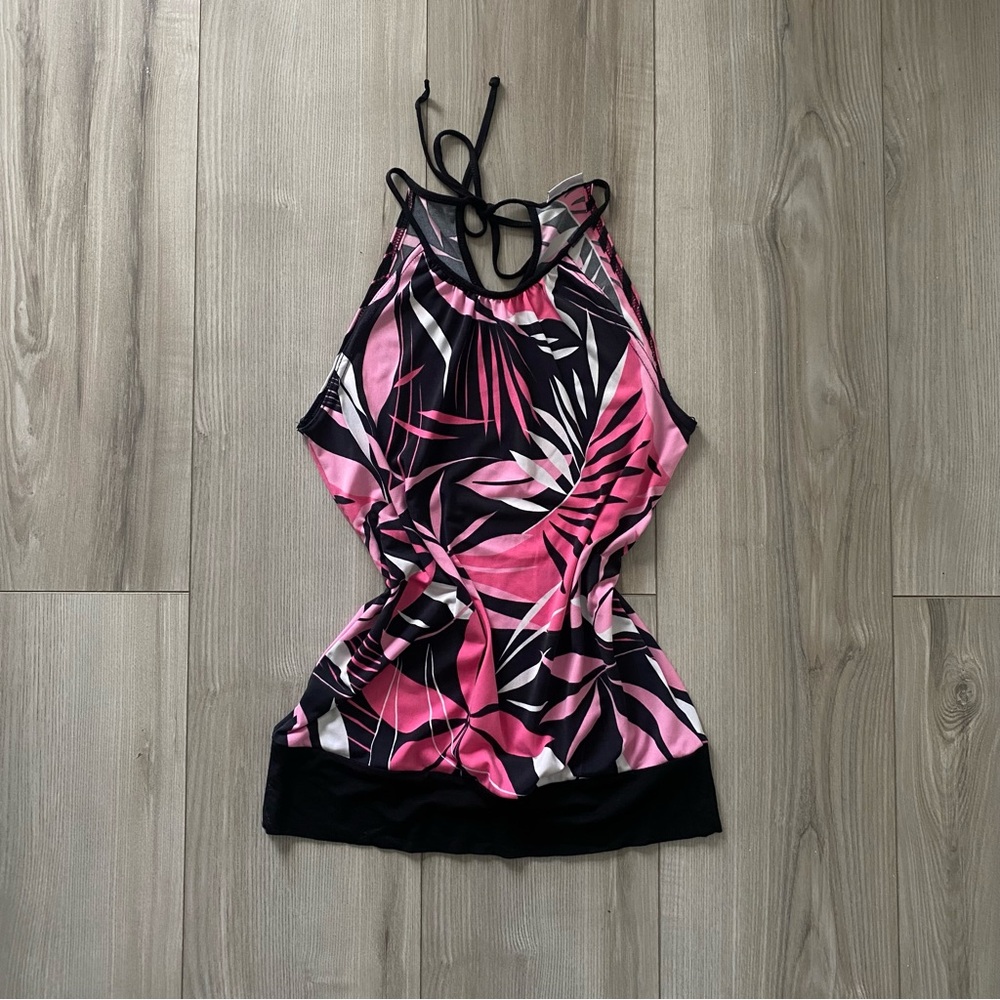 Pink and Black Tropical Print Tank Top